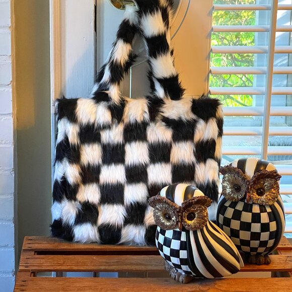 ⭐️HOST PICK⭐️MacKenzie Childs Totally Mod Fab Fur Check Tote! -NEW - Picture 3 of 16